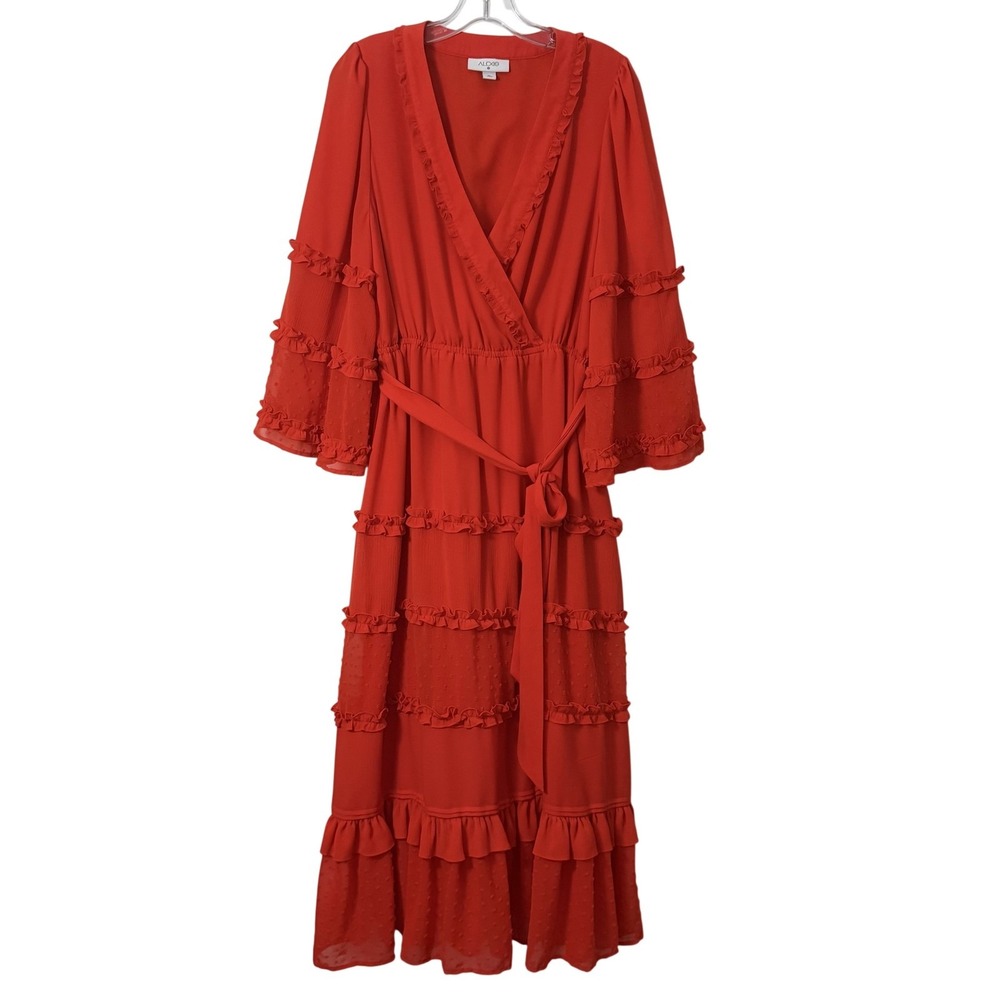 Alexis x Target Dress Womens XL Orange Ruffle Tiered Maxi Chiffon Bell Sleeve